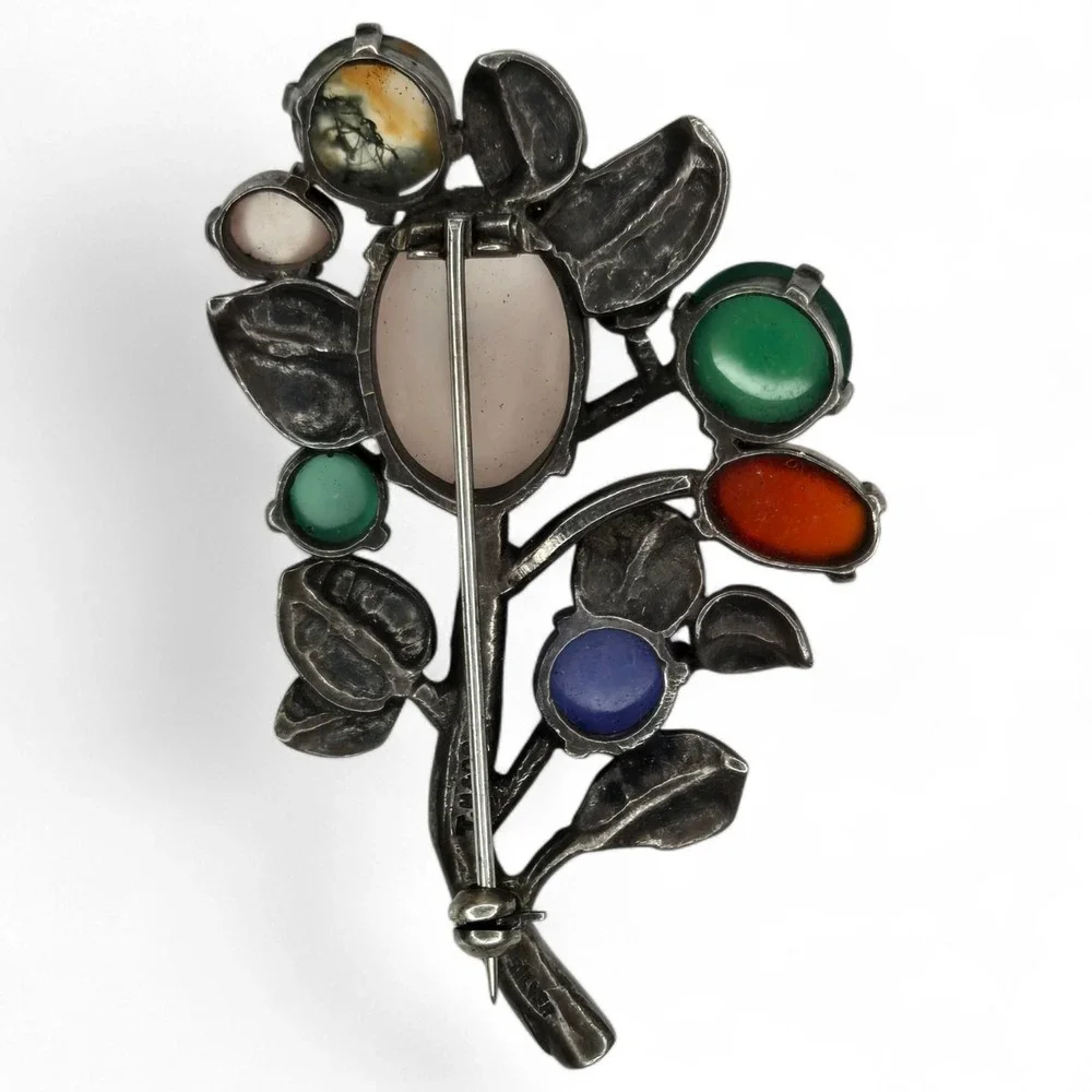 T.M. & Co. Flower Brooch Sterling Silver Multi Gemstone 1963 Vintage Hallmark